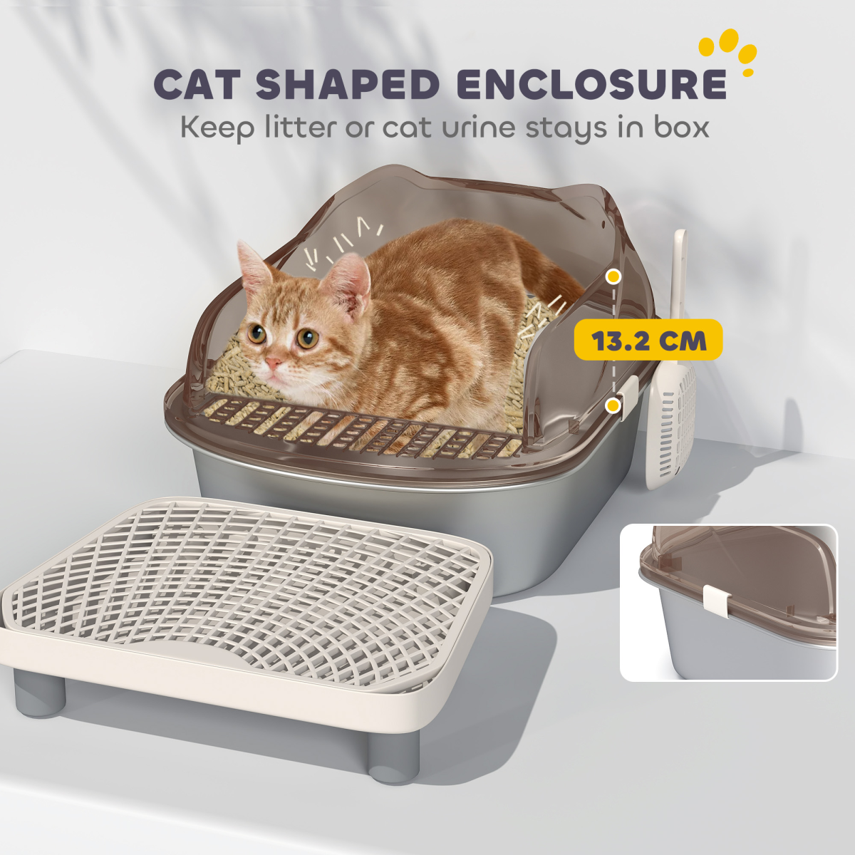 The 'Slate' – High-Sided Stainless-Lined Litter Tray with Sand Drop Step