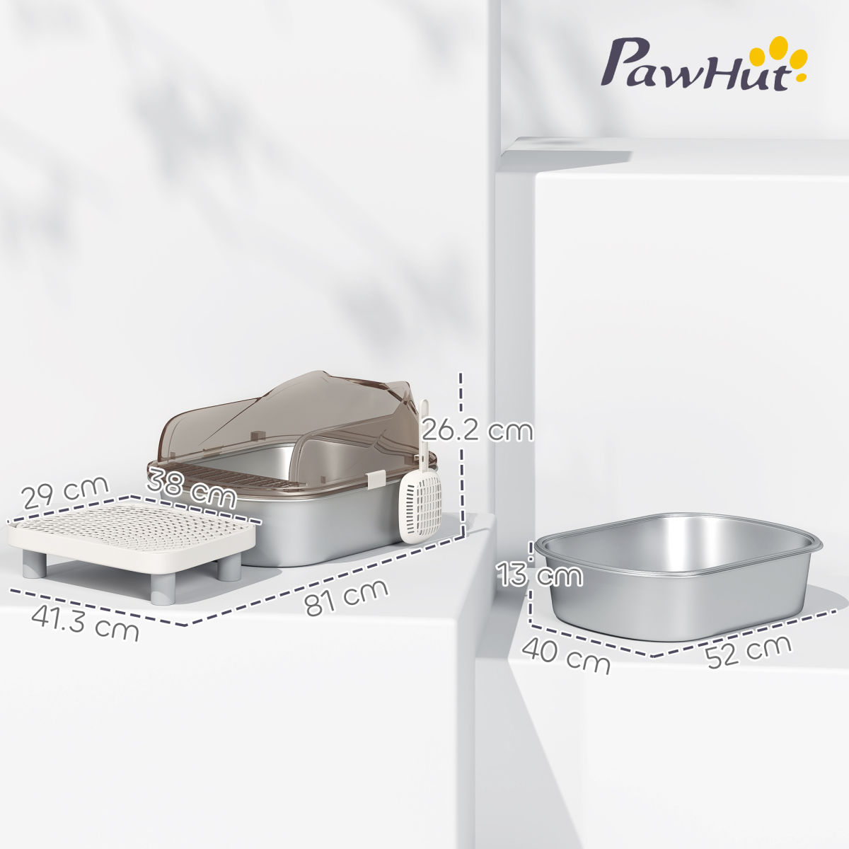 The 'Slate' – High-Sided Stainless-Lined Litter Tray with Sand Drop Step