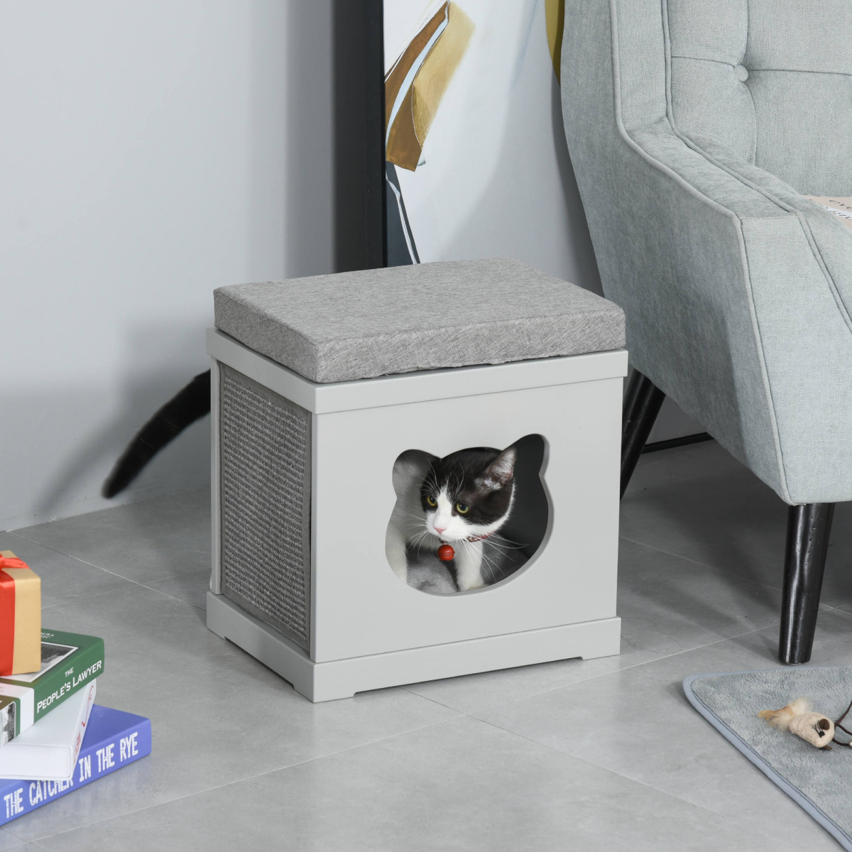 The 'Nook' – Cat House Cube with Sisal Scratch Pads & Top Cushion Perch