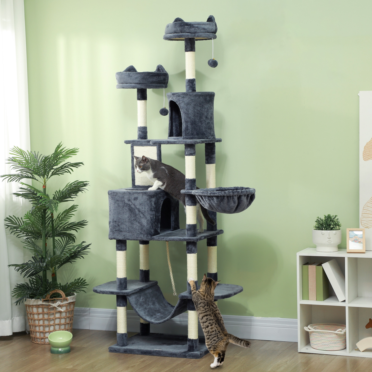 The 'Sovereign' – 206cm Cat Tower with Twin Condos, Hammocks & Wall Anchor