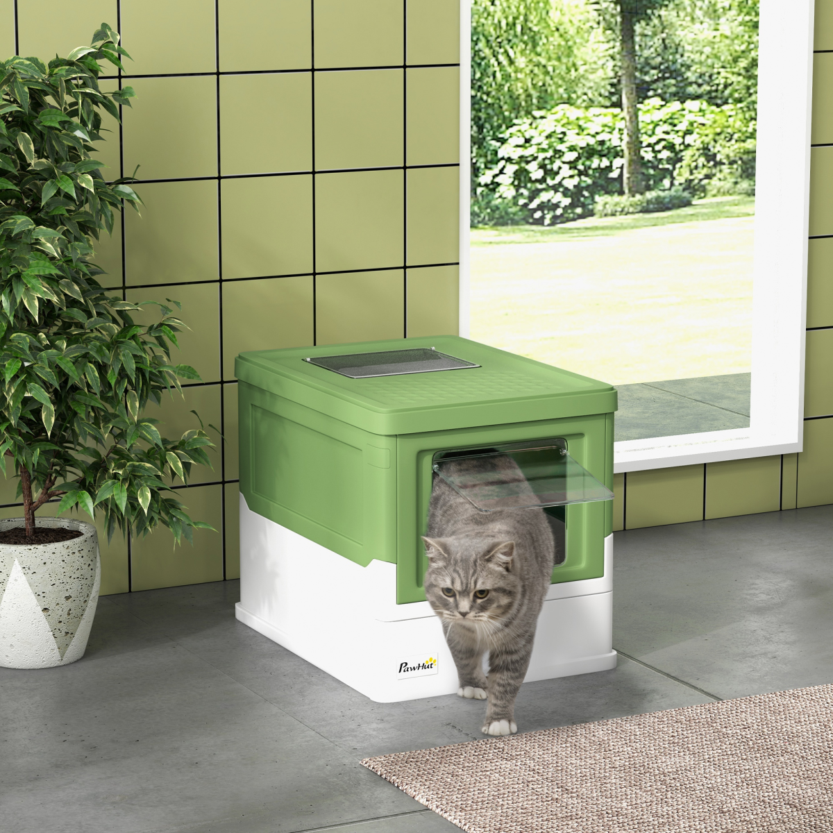 The 'Circuit' Enclosed Cat Litter Station — Front Entry, Top Exit Design (Light Green)