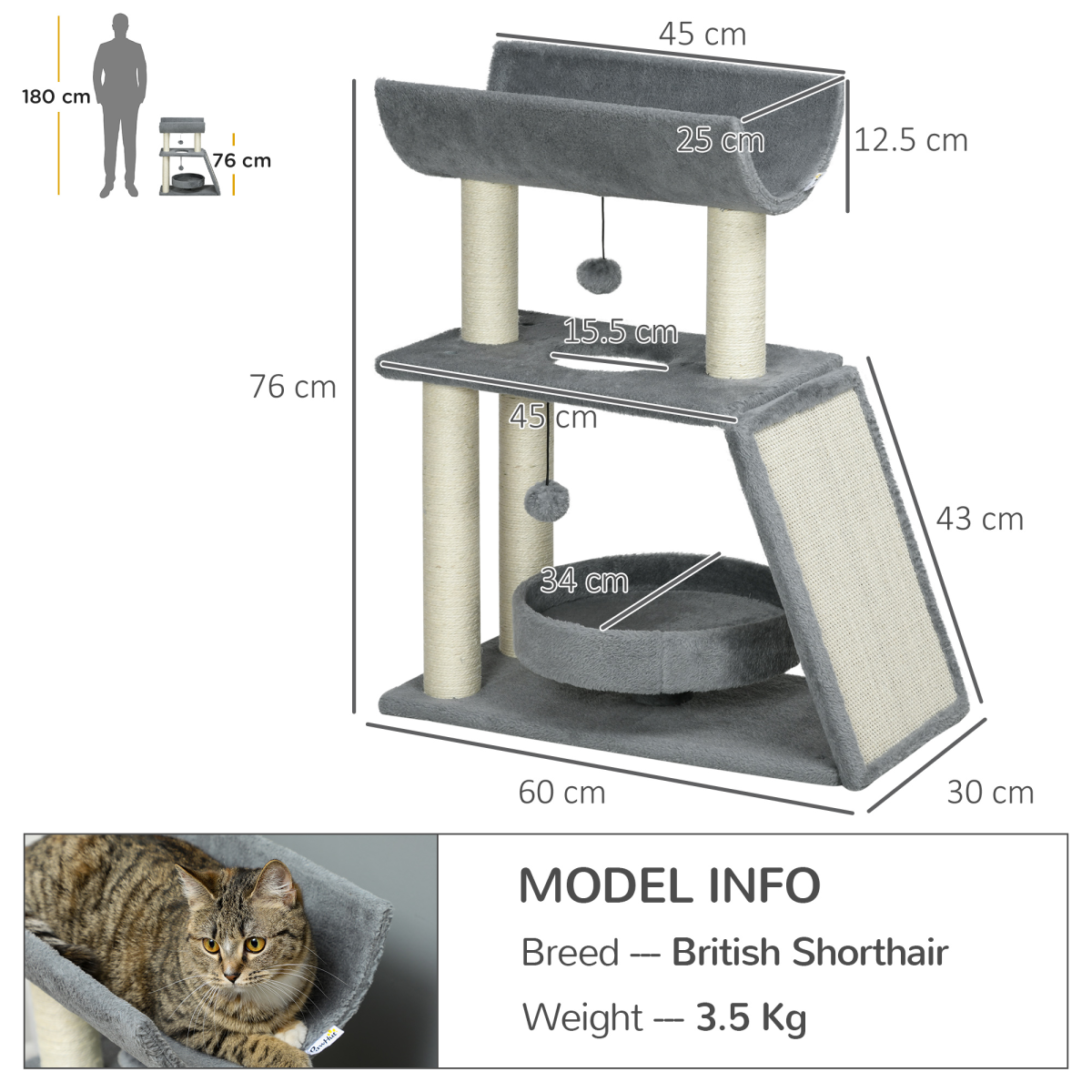The 'Vista' Five-Surface Cat Activity Centre (76cm)