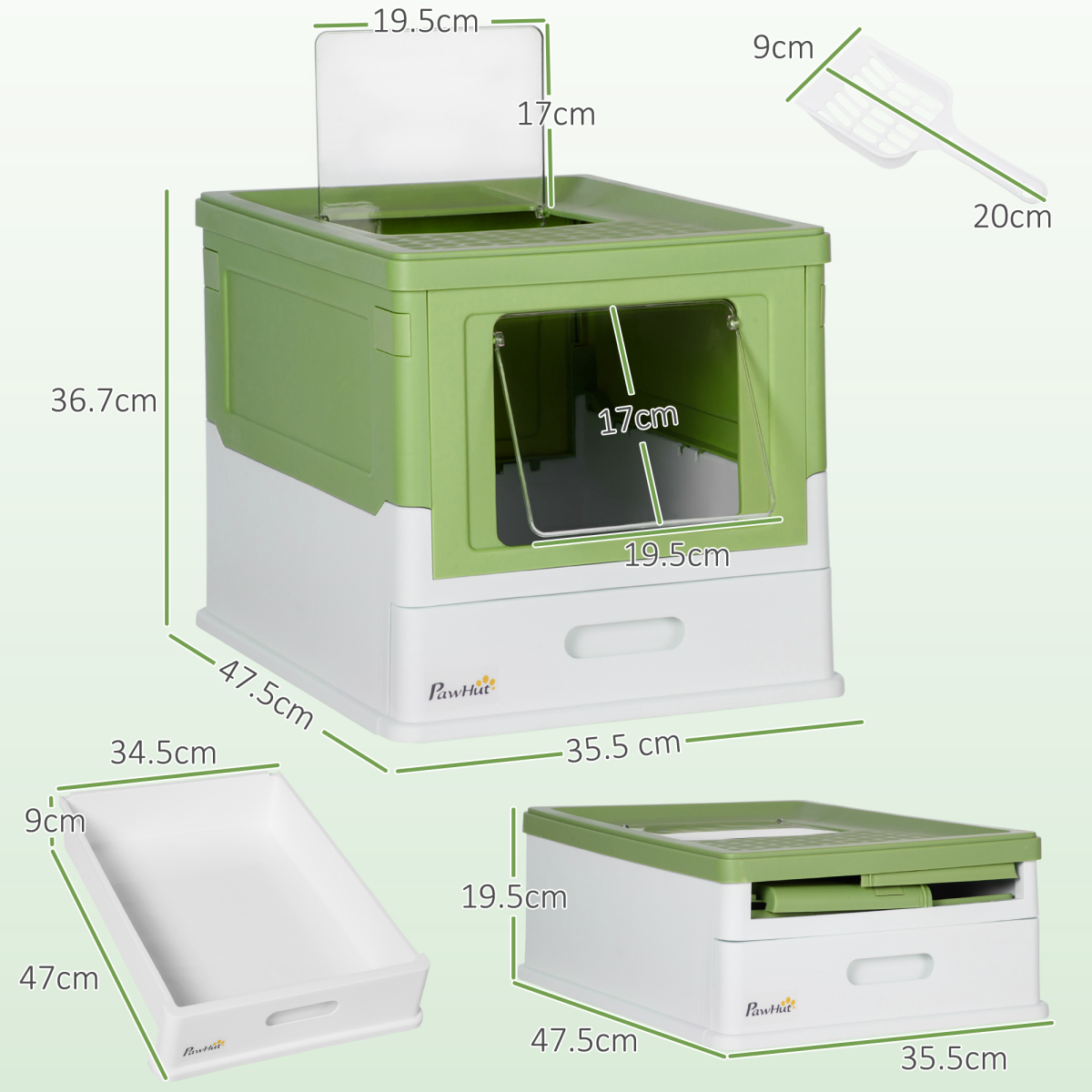 The 'Circuit' Enclosed Cat Litter Station — Front Entry, Top Exit Design (Light Green)