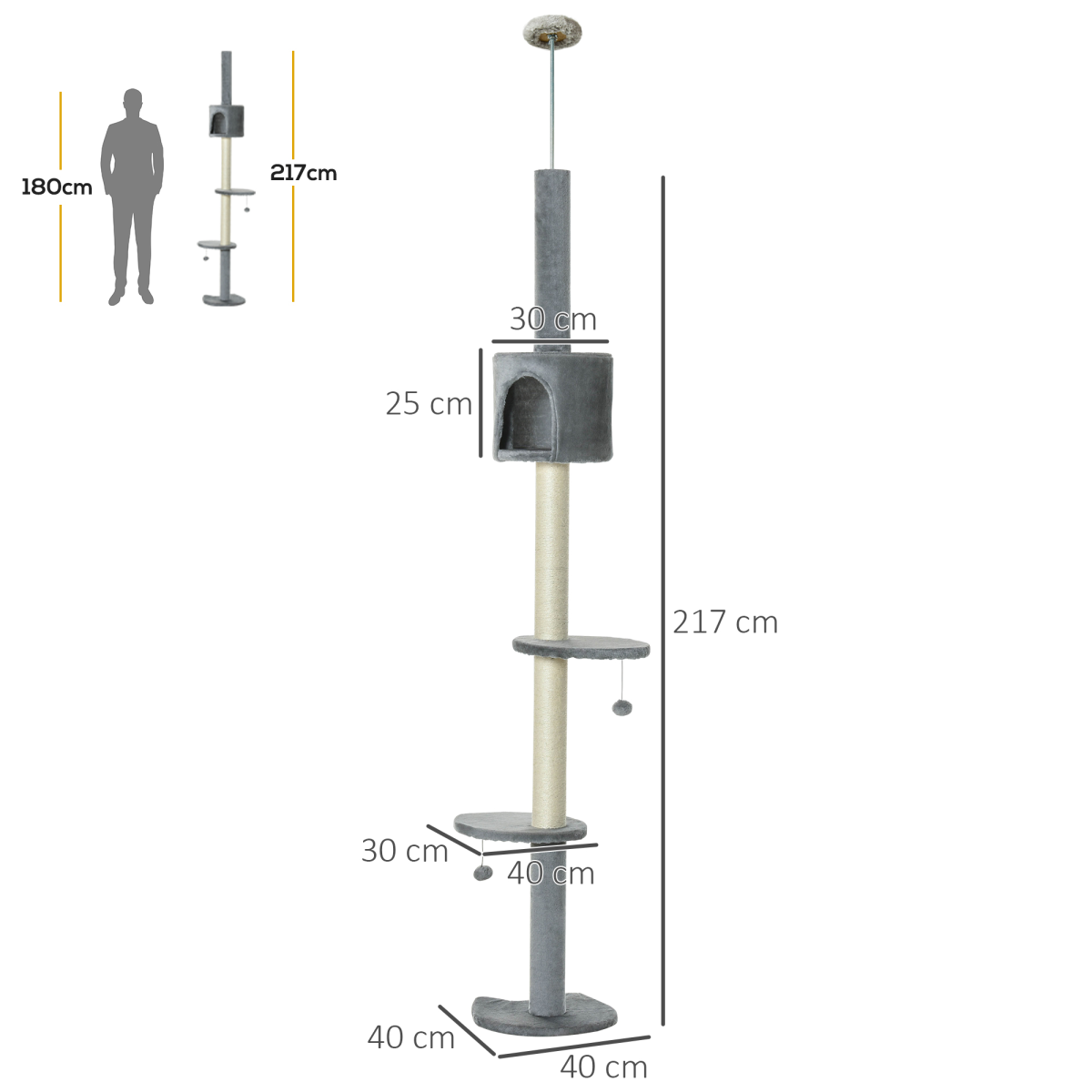 The 'Spire' – 217cm Four-Platform Cat Tower with Plush Summit House