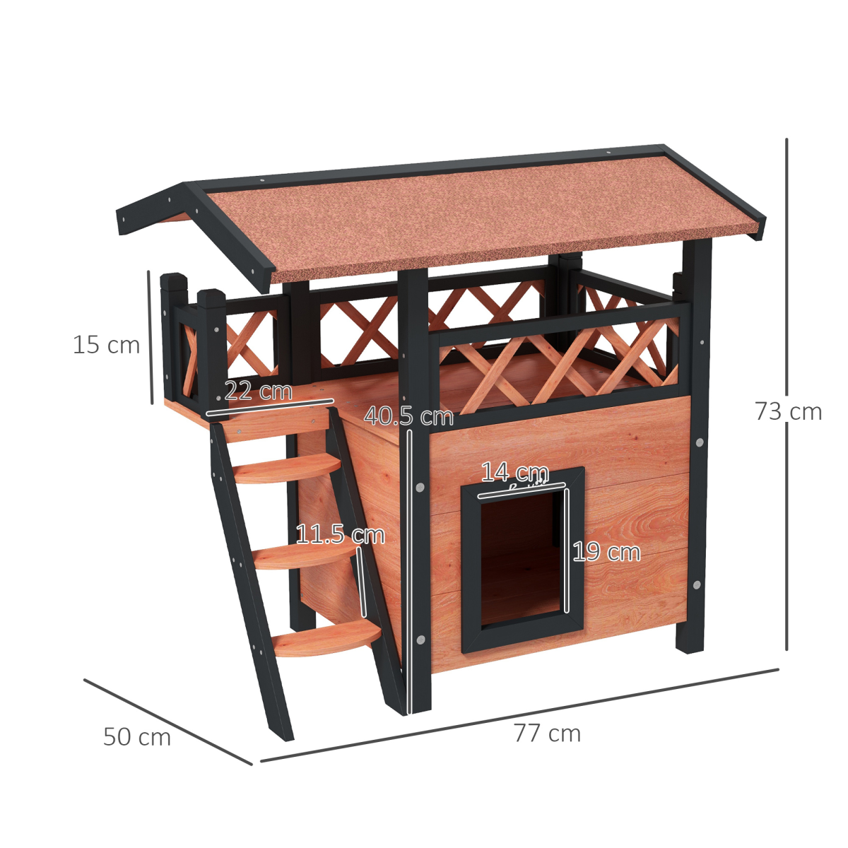 The 'Cabin' – Outdoor Fir Wood Cat House with Balcony & Weatherproof Roof