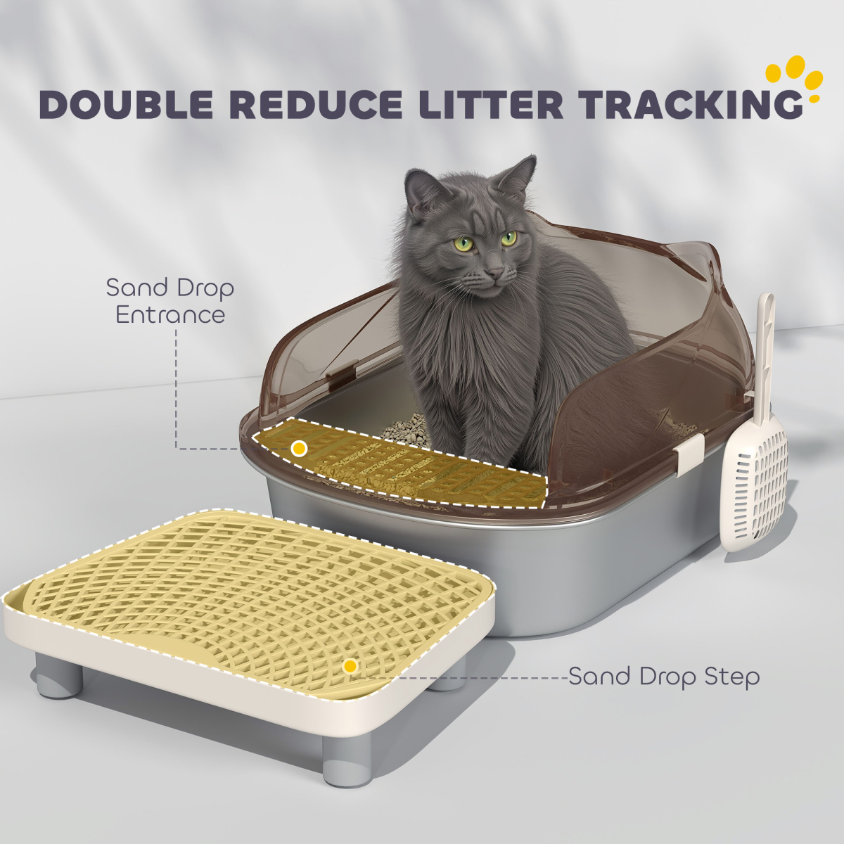 The 'Slate' – High-Sided Stainless-Lined Litter Tray with Sand Drop Step