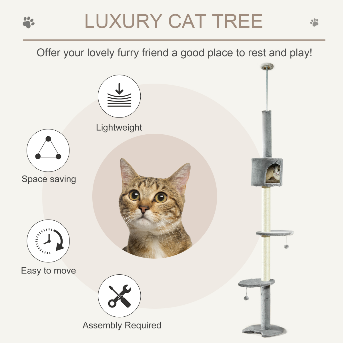 The 'Spire' – 217cm Four-Platform Cat Tower with Plush Summit House