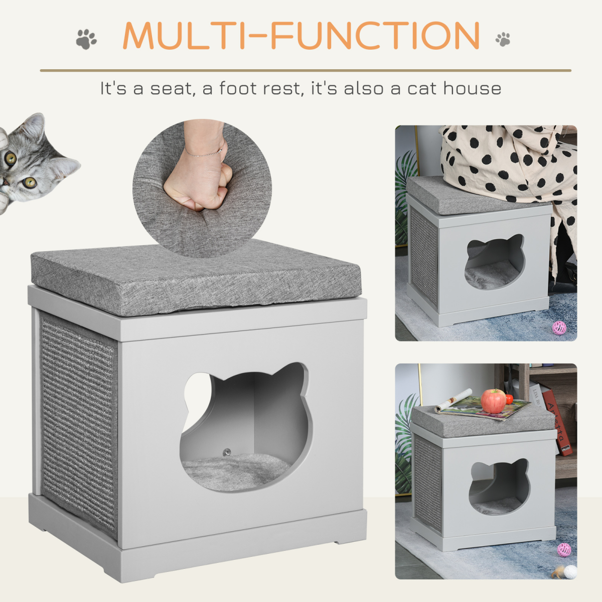 The 'Nook' – Cat House Cube with Sisal Scratch Pads & Top Cushion Perch