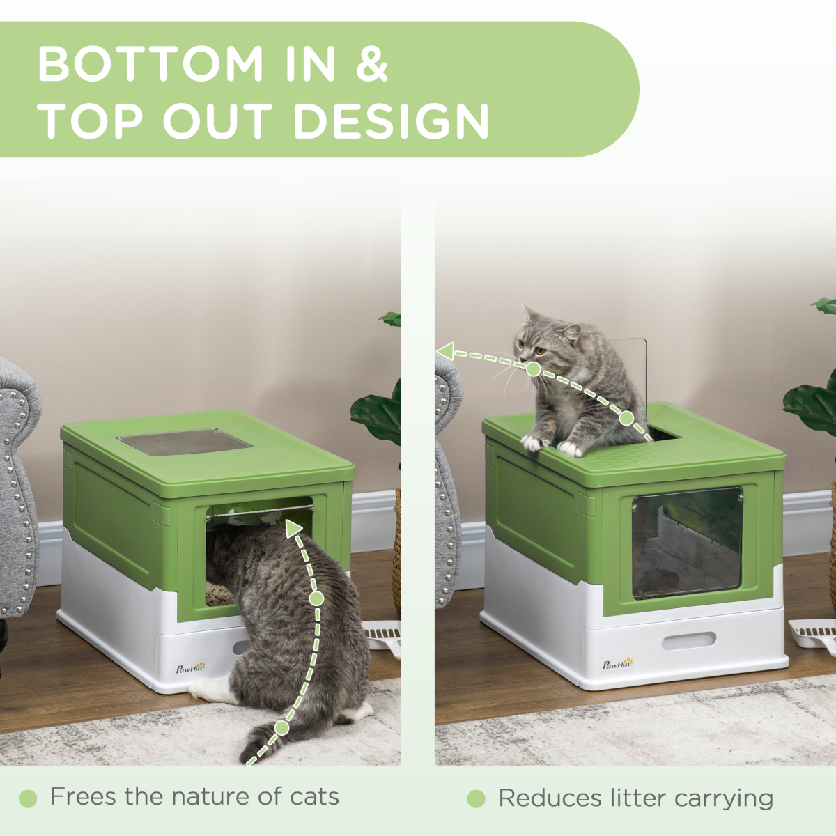 The 'Circuit' Enclosed Cat Litter Station — Front Entry, Top Exit Design (Light Green)