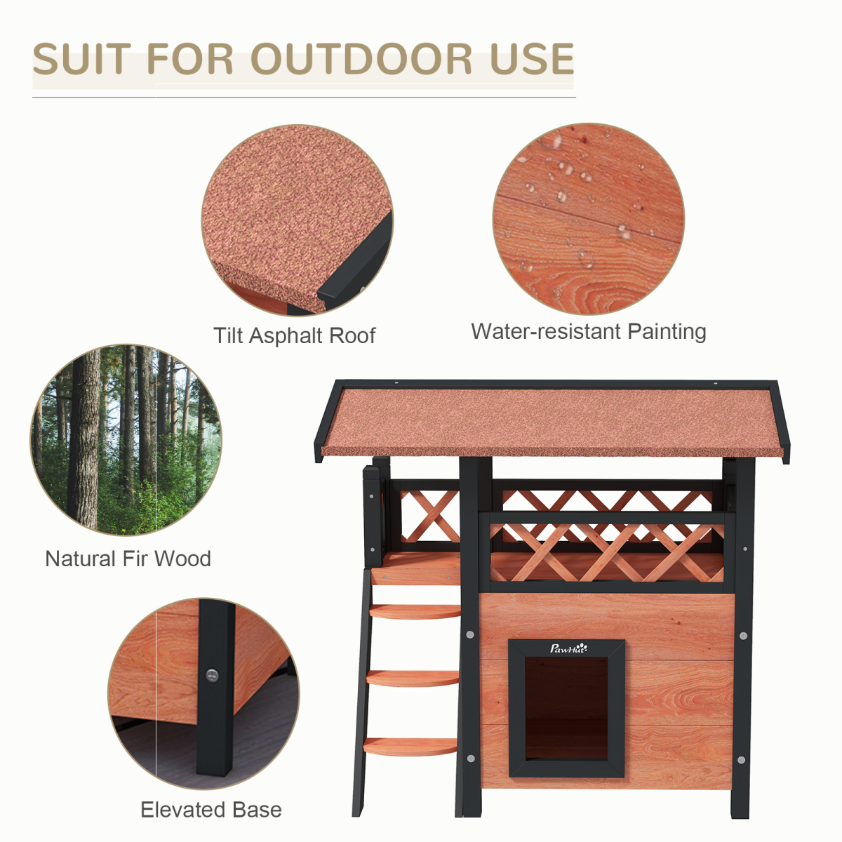 The 'Cabin' – Outdoor Fir Wood Cat House with Balcony & Weatherproof Roof