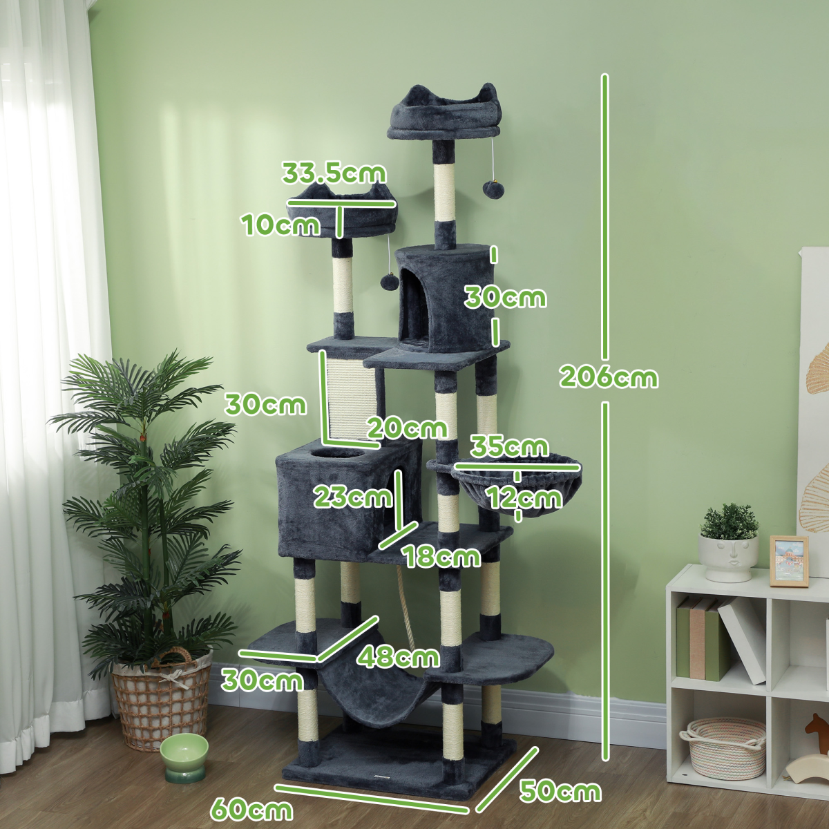 The 'Sovereign' – 206cm Cat Tower with Twin Condos, Hammocks & Wall Anchor