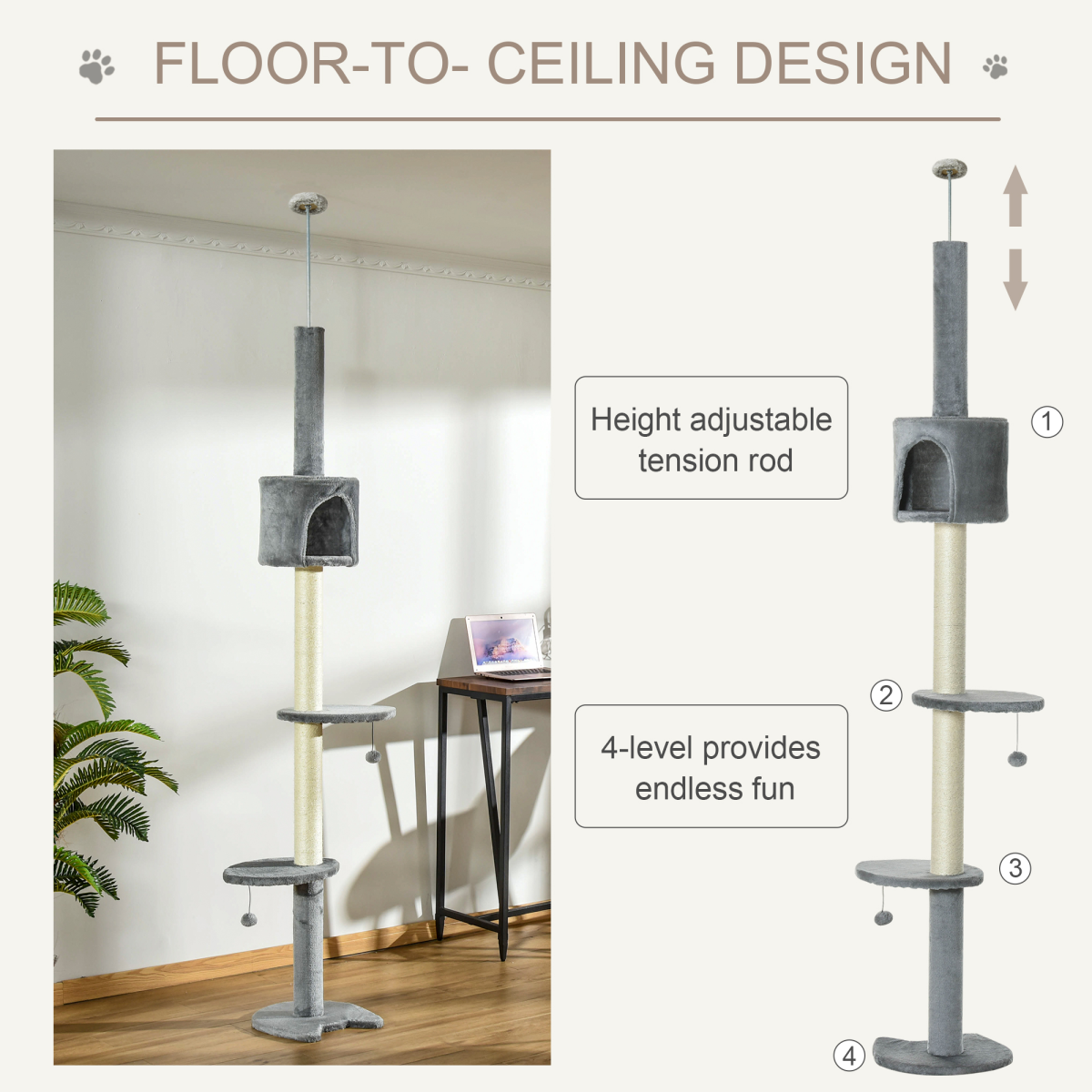 The 'Spire' – 217cm Four-Platform Cat Tower with Plush Summit House