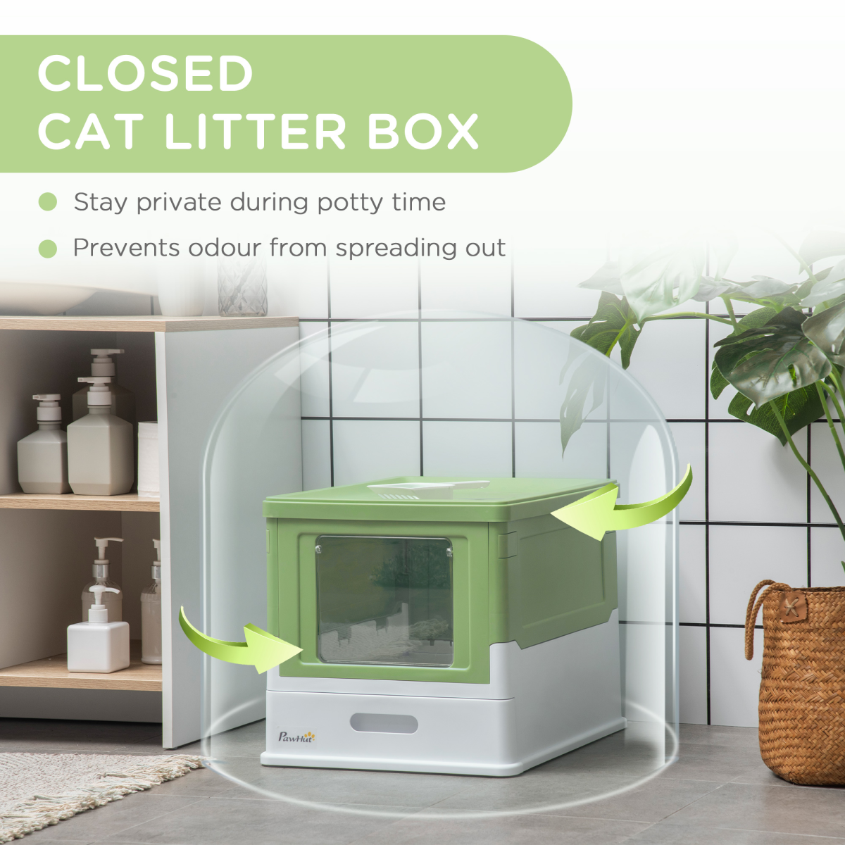 The 'Circuit' Enclosed Cat Litter Station — Front Entry, Top Exit Design (Light Green)