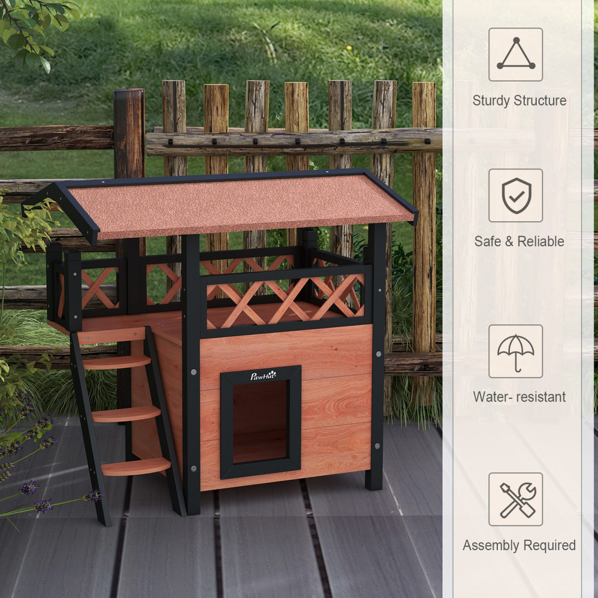 The 'Cabin' – Outdoor Fir Wood Cat House with Balcony & Weatherproof Roof
