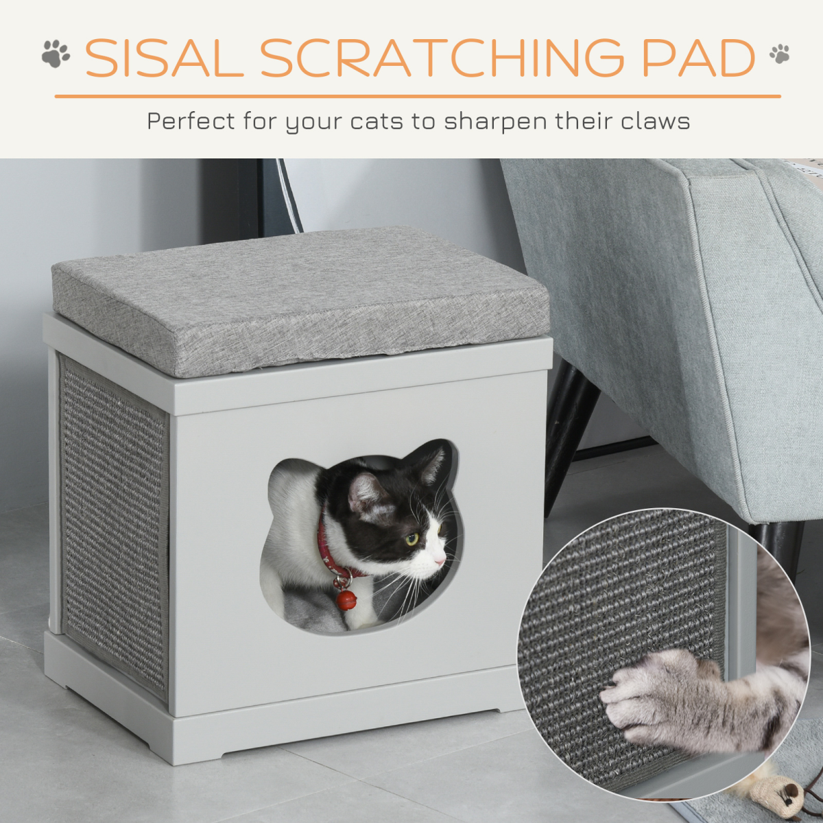 The 'Nook' – Cat House Cube with Sisal Scratch Pads & Top Cushion Perch