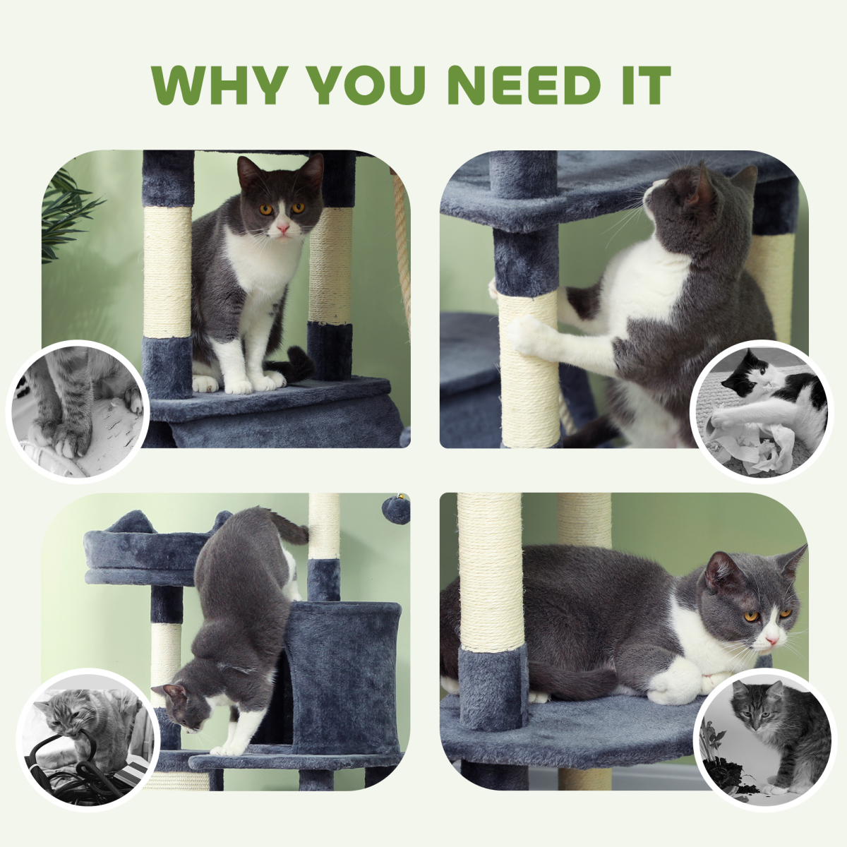 The 'Sovereign' – 206cm Cat Tower with Twin Condos, Hammocks & Wall Anchor