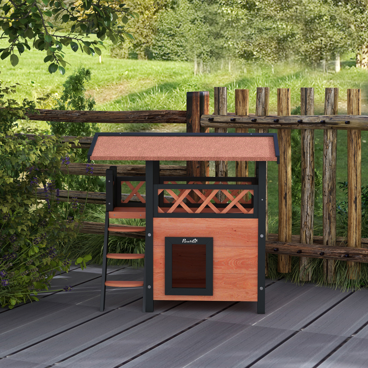 The 'Cabin' – Outdoor Fir Wood Cat House with Balcony & Weatherproof Roof