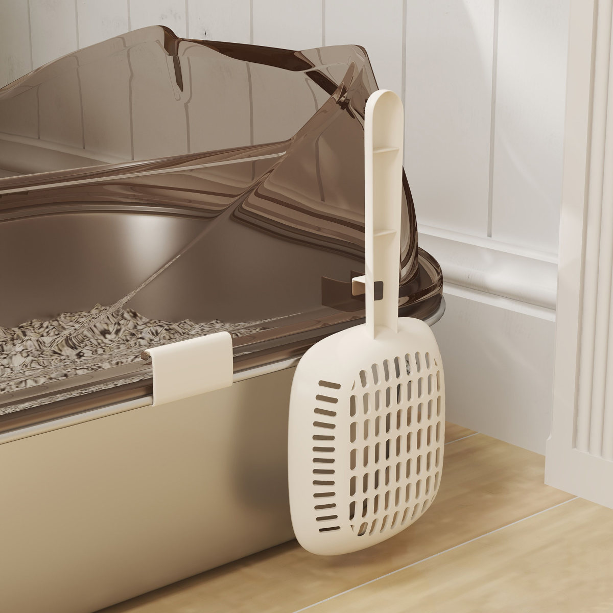 The 'Slate' – High-Sided Stainless-Lined Litter Tray with Sand Drop Step