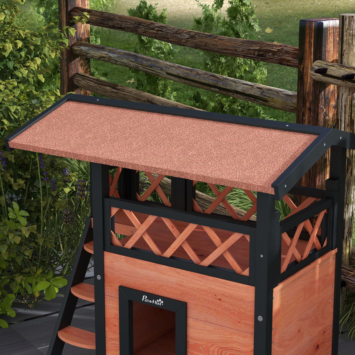 The 'Cabin' – Outdoor Fir Wood Cat House with Balcony & Weatherproof Roof
