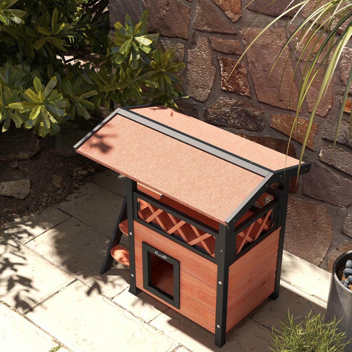 The 'Cabin' – Outdoor Fir Wood Cat House with Balcony & Weatherproof Roof