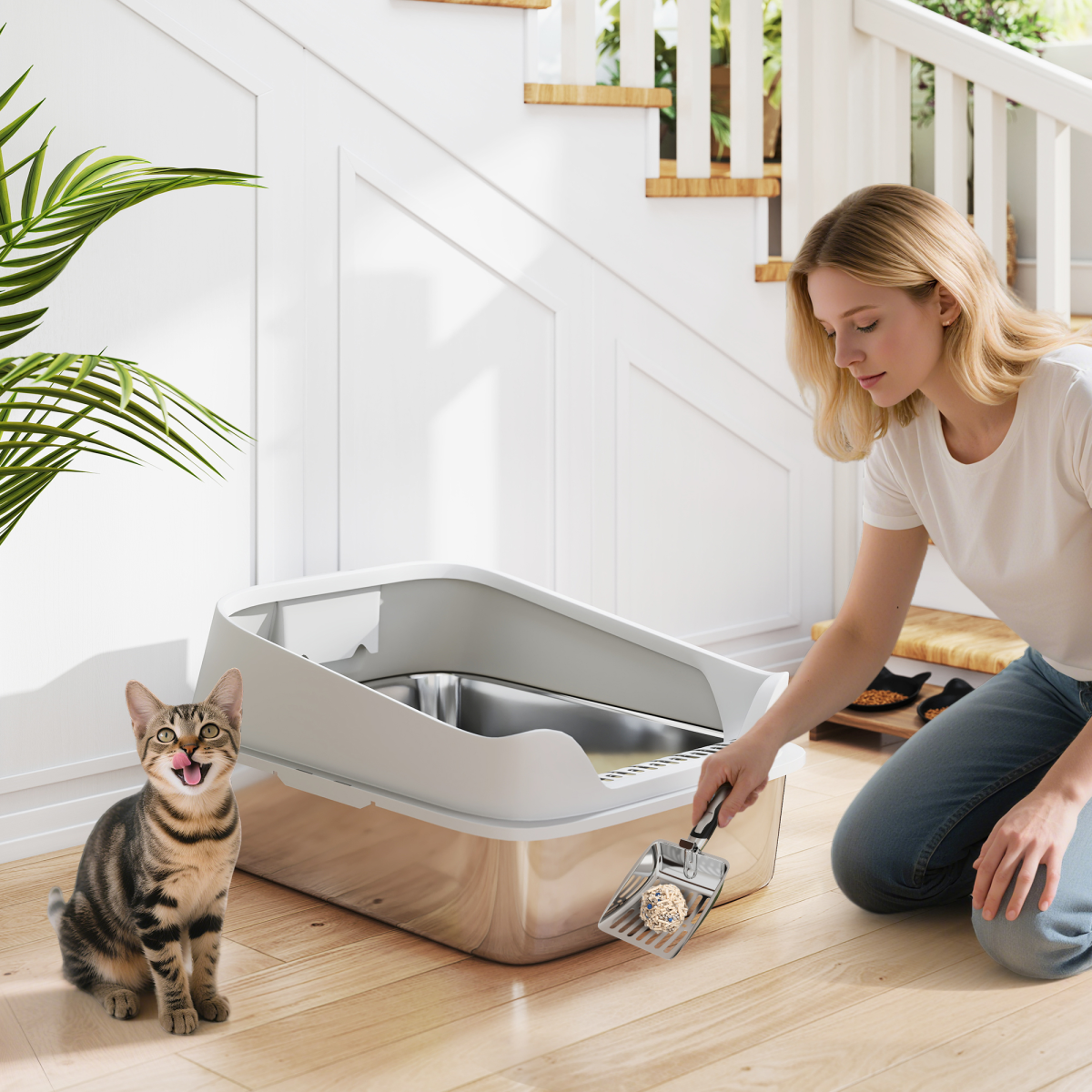 The 'Basin' – XXL Stainless Steel Open Litter Tray for Multi-Cat Homes