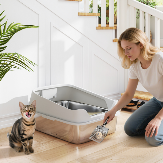 The 'Basin' – XXL Stainless Steel Open Litter Tray for Multi-Cat Homes