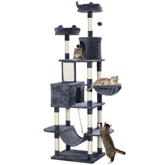 The 'Sovereign' – 206cm Cat Tower with Twin Condos, Hammocks & Wall Anchor