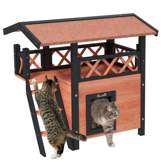 The 'Cabin' – Outdoor Fir Wood Cat House with Balcony & Weatherproof Roof